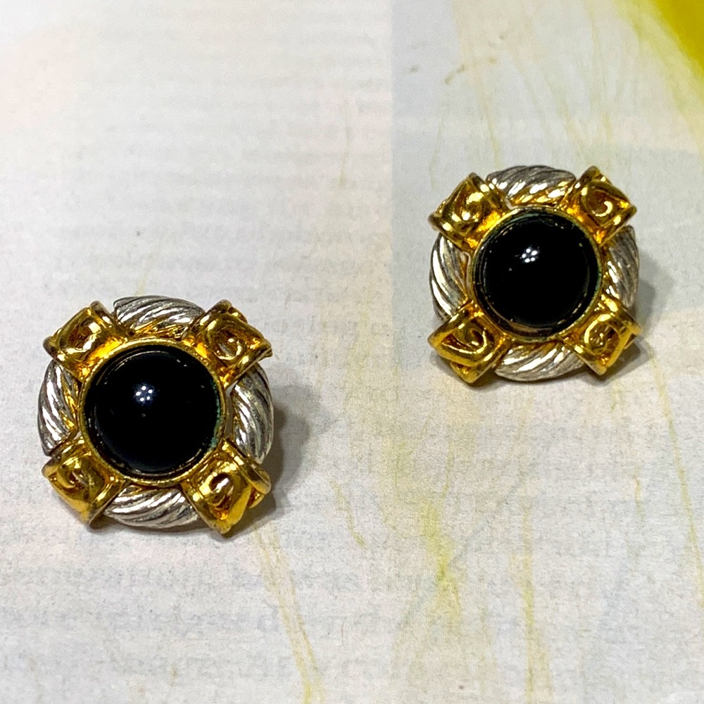 Anne Klein earrings vintage black silver gold